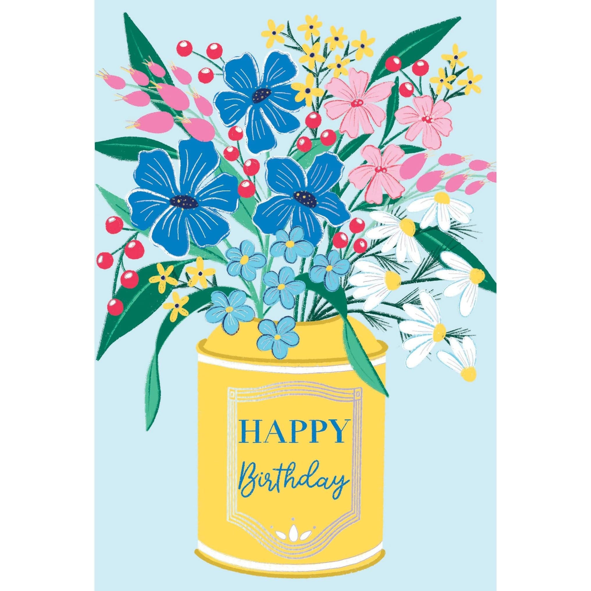 Pictura floral vase birthday card featuring colorful flower illustrations, perfect for celebrating special occasions.